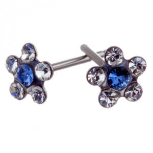 Blue Cubic Zirconia Daisy Silver Earrings