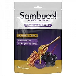 Mouth Throat Treatments: Sambucol Soothing Lozenges - Honey and Black Elderberry