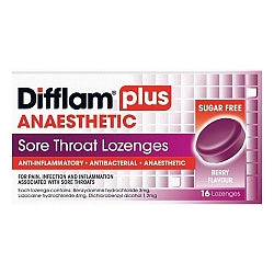 Mouth Throat Treatments: DIFFLAM Lozenges Plus Anaesthetic Berry Flavour 16 Pack
