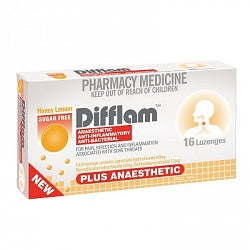 Mouth Throat Treatments: DIFFLAM Lozenges Plus Anaesthetic Honey Lemon 16 Pack