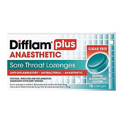 Mouth Throat Treatments: DIFFLAM Lozenges Plus Anaesthetic Eucalyptus & Menthol 16 Pack