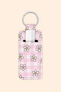 Jewellery Accessories: Gingham Floral - Lip Balm Holder Keychain