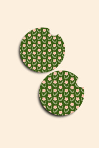 Car Accessories: Floral Wallpaper Car Coasters - 2 Pack