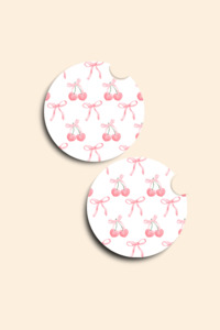 Cherry Bows Car Coasters - 2 Pack