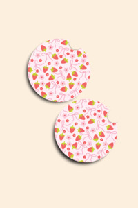 Strawberry & Bows Car Coasters - 2 Pack