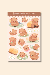 Fluffy Highland Cows Sticker Sheet
