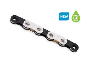 Chains: CHAIN KMC 'X FLAT' 12/13 SPEED PRE WAXED CHAIN, SILVER/BLACK (SRAM T-TYPE)