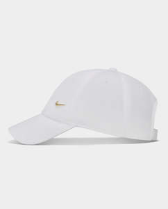 Hats: Nike - Dri-FIT Club Unstructured Metal Swoosh Hat - White/Gold