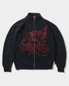 Jerseys: Butter Goods - Dragon Knit Zip-Thru Sweater - Black/Red