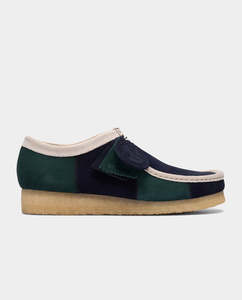 Footwear: Clarks - Wallabee Shoe - Blue/Green Stripe