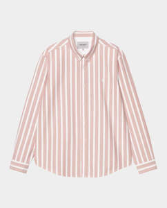 Shirts: Carhartt WIP - L/S Deven Shirt - Oxide Red/White Stripe