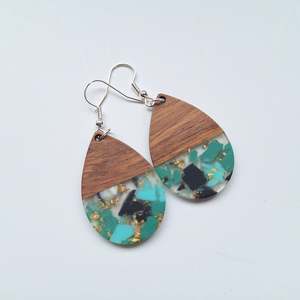 Wood Resin: Wood & Resin Tear Drop Teal Sparkle