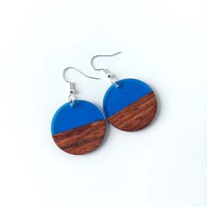 Large round wood and resin drops - blue