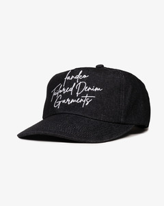 Denim Script Cap - Wide Brim 5 Panel - Black Denim
