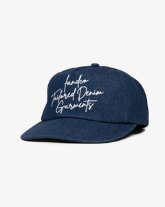 Denim Script Cap - Wide Brim 5 Panel - Dark Blue Denim