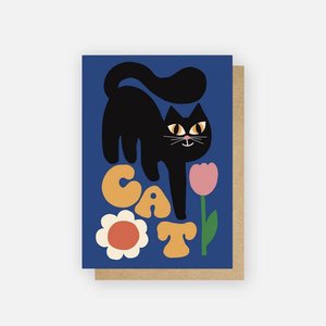 Cat Greeting Card - Cat & Tulip