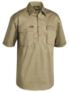 Closed Front Cotton Drill Short Sleeve Shirt