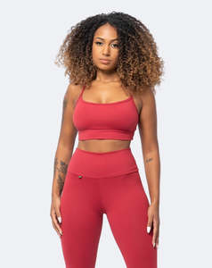 Sports Bra: Bordeaux Cross Back Active Crop