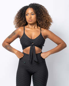All Tops: Black Tie-Front Sports Bra