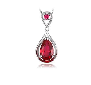 Jewellery: Water-drop Red Created Ruby Pendant with 925 Sterling Silver Chain