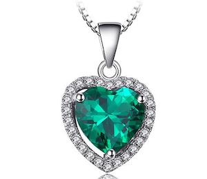 Jewellery: Heart Of Ocean Created Green Emerald Pendant with 925 Sterling Silver Chain