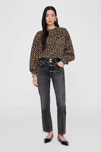 Jackets: ANINE BING - MILES SWEATSHIRT - BLACK AND BROWN LEOPARD