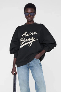 Jackets: ANINE BING - MILES SWEATSHIRT CHENILLE SIGNATURE BLACK