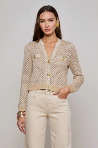L 'AGENCE - BLANCA SEQUIN CROP CARDI NATURAL