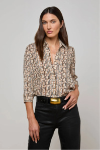 Lagence: L 'AGENCE - NINA SILK BLOUSE ECRU MULTI GEO PRINT