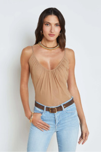 Lagence: L 'AGENCE - GELINA RUNCHED BODYSUIT DARK CAPPUCCINO