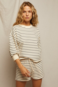 PERFECT WHITE TEE - NIALL FLEECE PULLOVER NAVY STRIPE