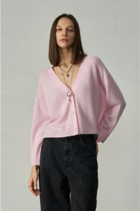 New: ALEGER - 275 CASHMERE FEATHER WEIGHT CARDI IN PEARL PINK