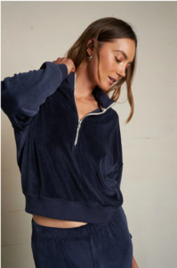 PERFECT WHITE TEE - KIVA VELOUR 3/4 ZIP IN NAVY