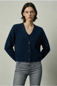 ALEGER -275 CASHMERE FEATHERWEIGHT CARDI IN NAVY