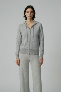 ALEGER - 496 CASHMERE BLEND WEEKEND HOODY IN POLAR GREY