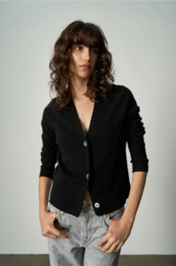 Aleger: ALEGER - 145 CASHMERE SEAM DETAIL CARDI IN BLACK