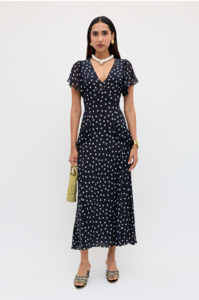 RIXO - EVIE DRESS BOHEMIA SPOT DEEP NAVY