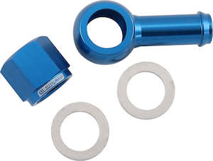 Fuel System: Aeroflow 90° Fuel Pump Banjo Kit - Blue 3/8" Barb Banjo Fitting & Cap (AF49-1220)