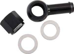 Aeroflow 90° Fuel Pump Banjo Kit - Black 3/8" Barb Banjo Fitting & Cap (AF49-1220BLK)
