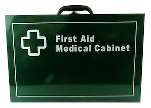 Products: Metal Green Wall Mountable Kit (Cabinet Only) First Aid Safety NZ Metal First Aid Kit