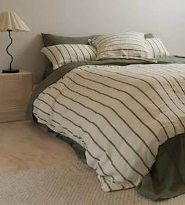 Bed Linen: 100% French Flax Linen Duvet Cover Set | Lichen Stripe