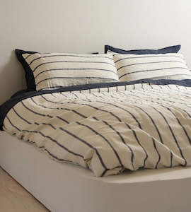 100% French Flax Linen Duvet Cover Set I Midnight Stripe
