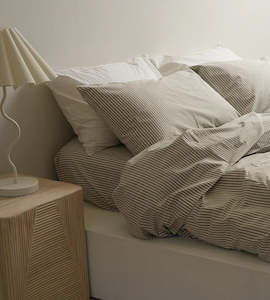 100% Stonewashed Cotton Duvet Set I Olive Stripe