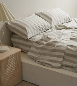 100% Stonewashed Cotton Sheet Set I Sage Stripe