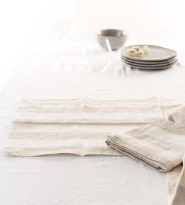 Placemat: Home Lab | 100% French Flax Linen Placemat | Set 4 | Wide Natural Stripe