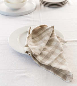 Napkins: Home Lab | 100% French Flax Linen Napkin | Set 4 | Natural Gingham