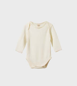 Nature Baby Bodysuits: Nature Baby | Mer Ess Long Sleeve Bodysuit Pointelle | Natural