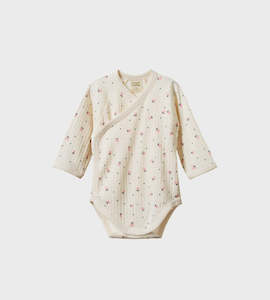 Nature Baby | L/S Kimono Bodysuit Pointelle I Posey Blossom Print