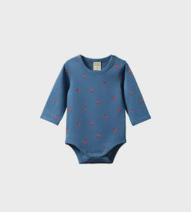 Nature Baby Bodysuits: Nature Baby I Stretch Jersey L/S Bodysuit I Raspberry Blue Print