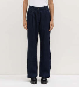 Pants: Assembly Label | Kiera Recycled Denim Pleat Front Pant | Deep Indigo
